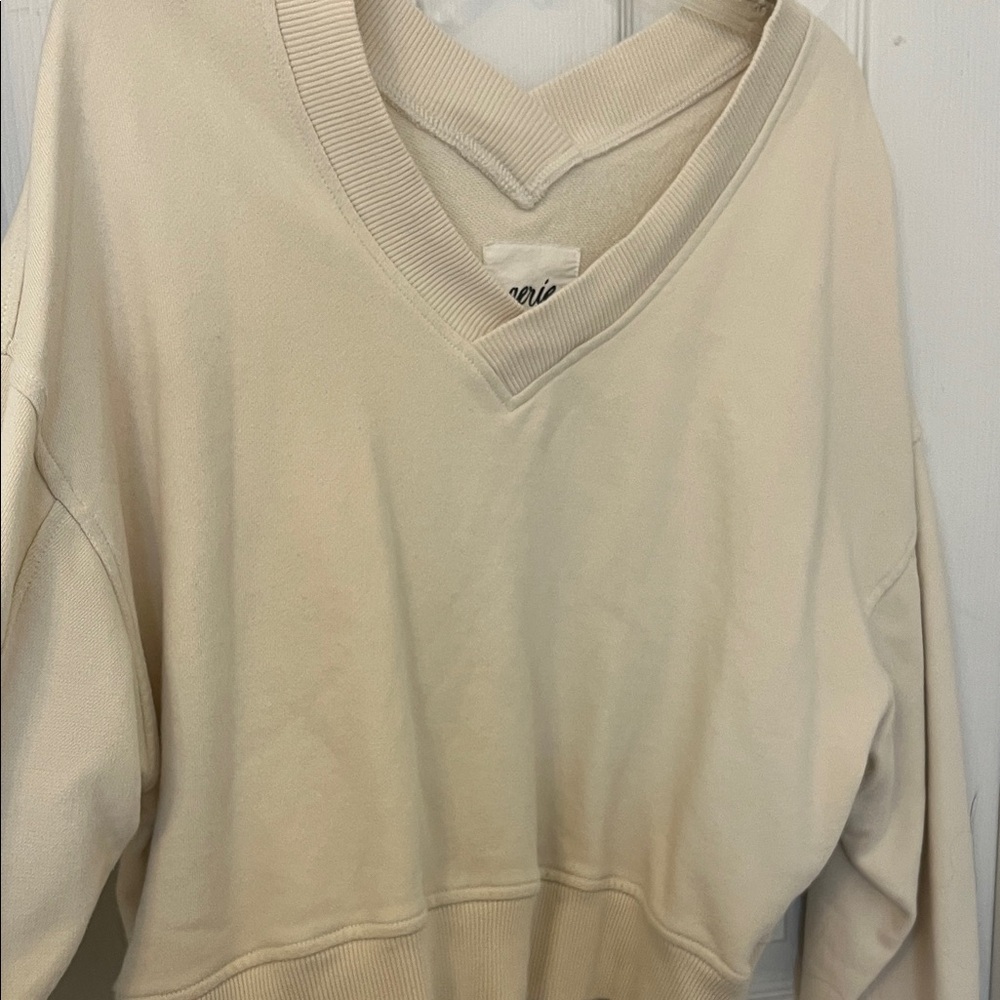 Aerie Cream Knit V-Neck Top